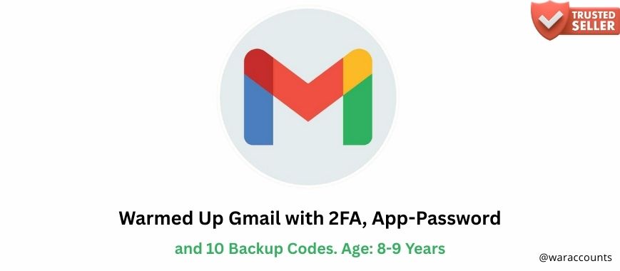 Warmed Up Gmail with 2FA, App-Password and 10 Backup Codes. Age: 8-9 Years